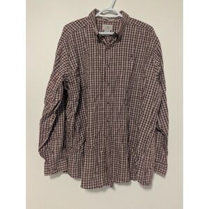 LL‎ Bean Mens XL Reg Maroon Red Cream Plaid Long Sleeve Dress Shirt 100% Cotton